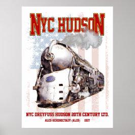 Poster NYC Dreyfuss Hudson Locomotive. American flag