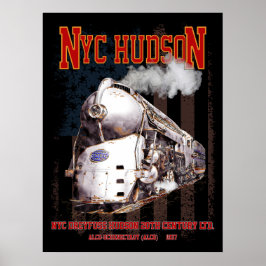 Poster NYC Dreyfuss Hudson Locomotive. American flag