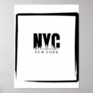 Poster NYC em preto e branco com linha do céu e borda