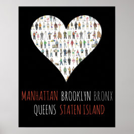 Pôster NYC Heart Brooklyn Bronx Queens Manhattan SI Art