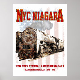 Poster NYC Niagara Steam Locomotive with American flag
