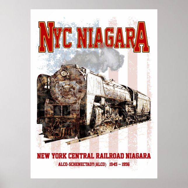 Poster NYC Niagara Steam Locomotive with American flag (Frente)