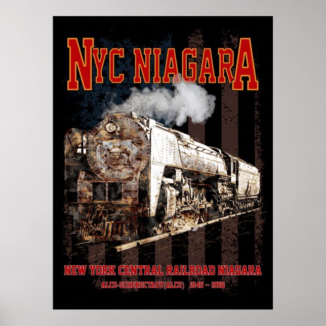 Poster NYC Niagara Steam Locomotive with American flag (Frente)