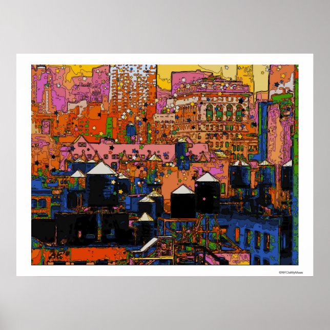 Pôster NYC Psicodélica: Torres de Água NYC no inverno #9 (Frente)