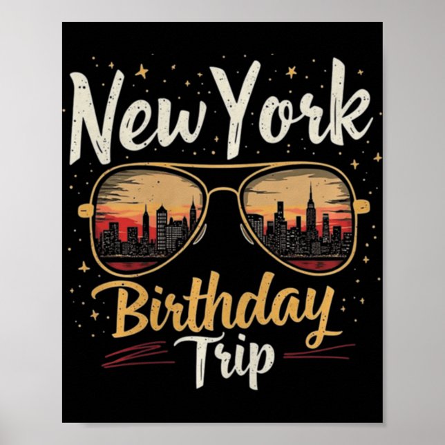 Poster Nyc Skyline Birthday New York Trip Celebration Des (Frente)