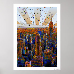 Pôster NYC Skyline Psicodélico: ESB, WTC nº 1
