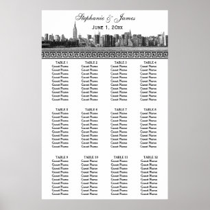 Poster NYC Wide Skyline Etch BW Black Grego Key S
