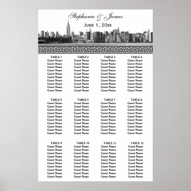 Poster NYC Wide Skyline Etch BW Black Grego Key S (Frente)