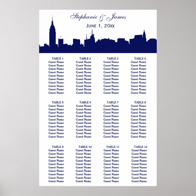Poster NYC Wide Skyline Silhouette DIY BG Blue (Frente)