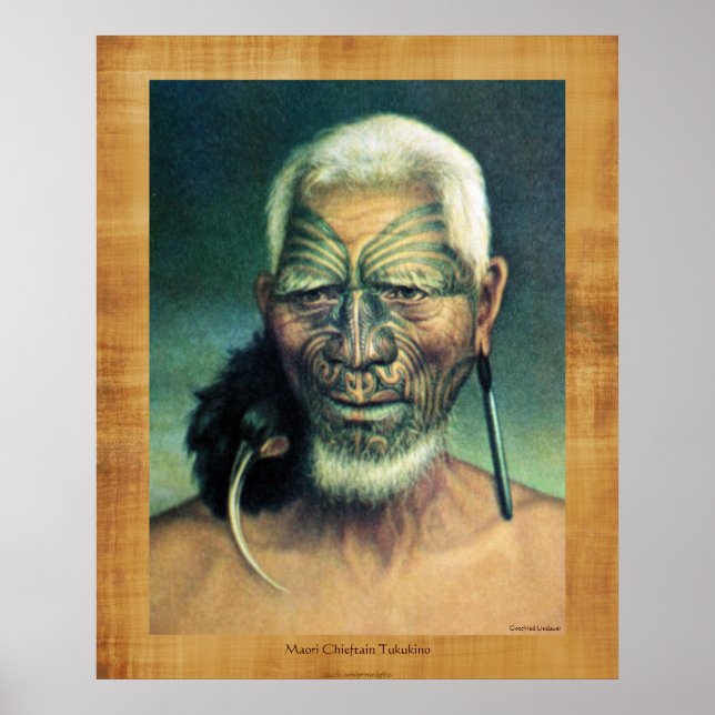 Poster NZ Maori Chieftain Tukukino por Gottfried Lindauer (Frente)