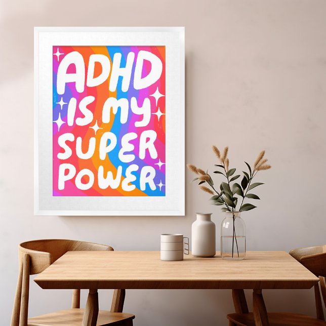 Poster O ADHD é o meu Super-Poderoso Diversão de Letras C (ADHD is my Superpower Fun Bubble Letters Colorful Poster
)