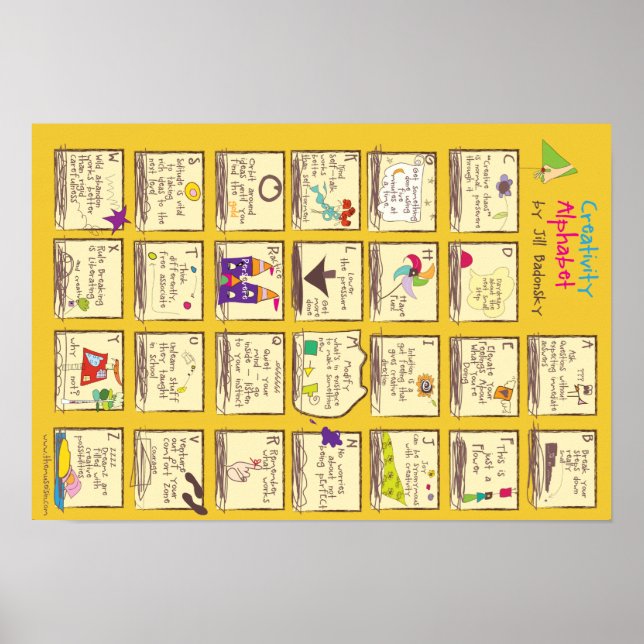 Pôster O Alfabeto da Criatividade de Jill Badonsky. (Frente)