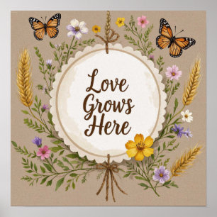 Poster O amor cresce boêmio, flores silvestres, trigo, bo