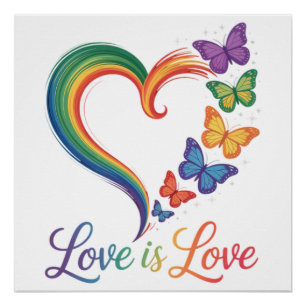 Pôster O Amor é Amor LGBT Borboleta Coração Arco-íris