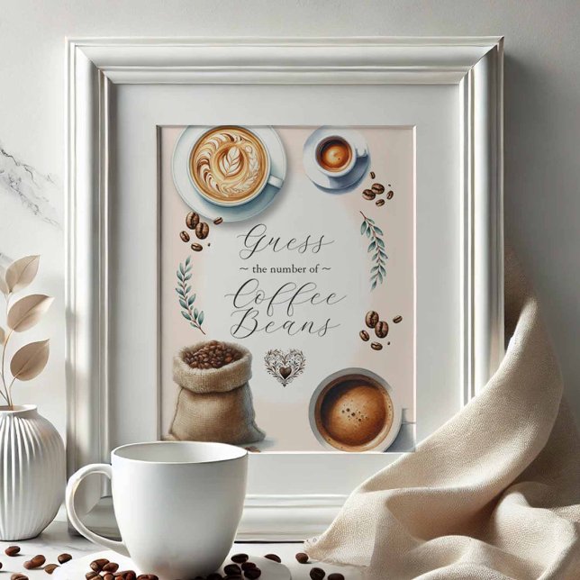 Poster O Amor É Criar Sinal De Jogos Chás de panela (love is brewing bridal shower games guess the number of coffee beans sign)
