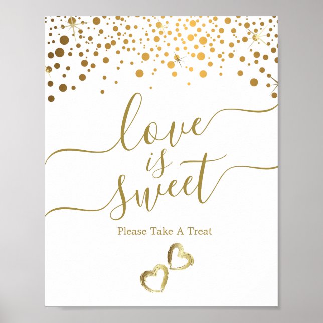 Poster O amor é doce com os Dourados pontos de Confetti (Frente)