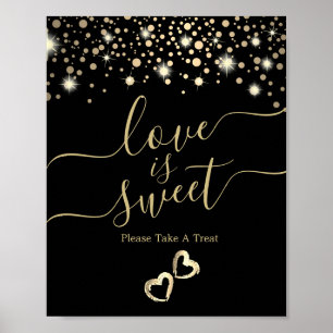 Poster O amor é doce com pontos Dourados de Confetti em p