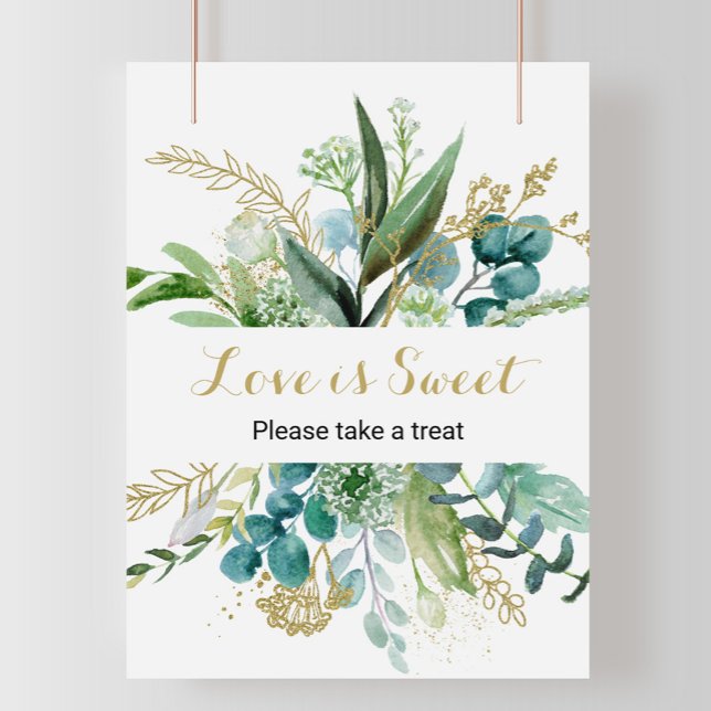 Poster O Amor é Doce em Dourado Antigo e Eucalipto Verde (Criador carregado)