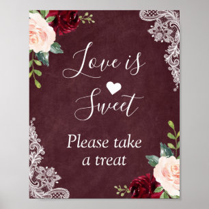 Poster O amor é doce Lace Floral Burgundy Blush