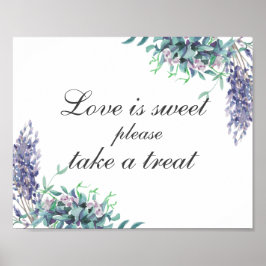 Poster O amor é doce, pegue um presente. Flores roxas. Ca