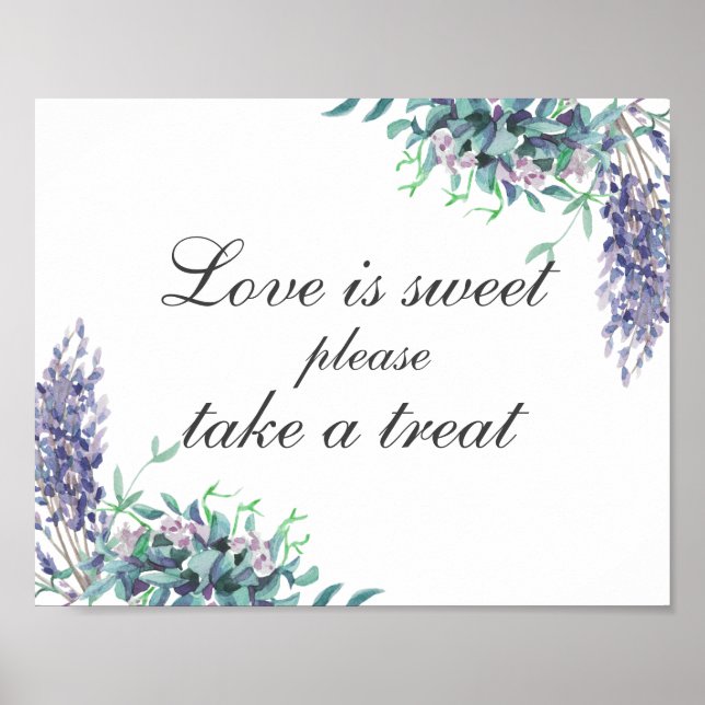 Poster O amor é doce, pegue um presente. Flores roxas. Ca (Frente)