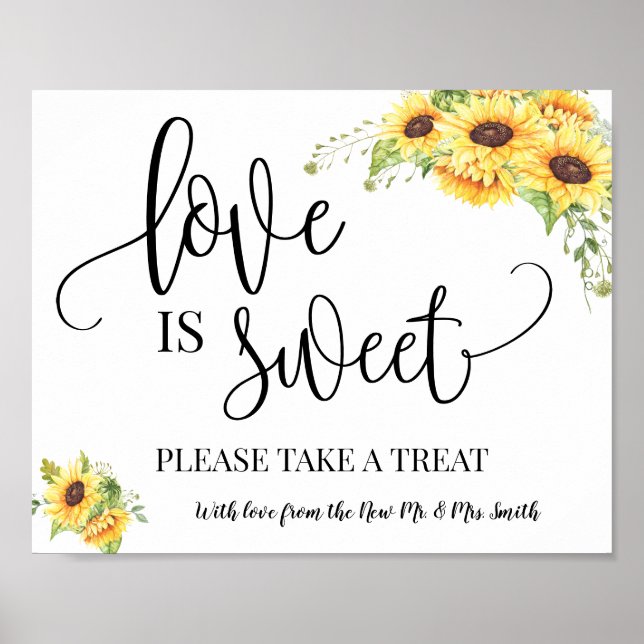 Poster O amor é doce placa de mesa de casamento girassol (Frente)