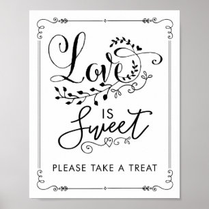 Poster O Amor é Doce Sinal de Favor de Casamento Botânico