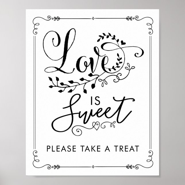 Poster O Amor é Doce Sinal de Favor de Casamento Botânico (Frente)