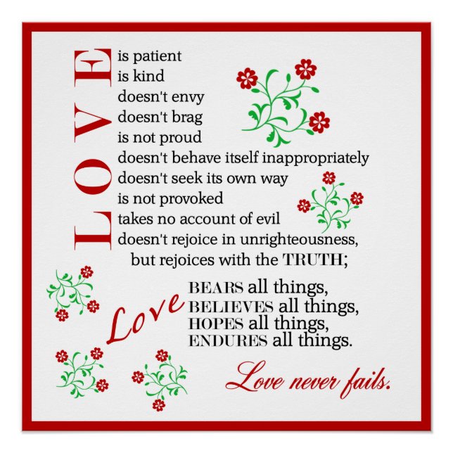 Pôster O amor é paciente... | 1 Corintianos 13:4-8 (Frente)