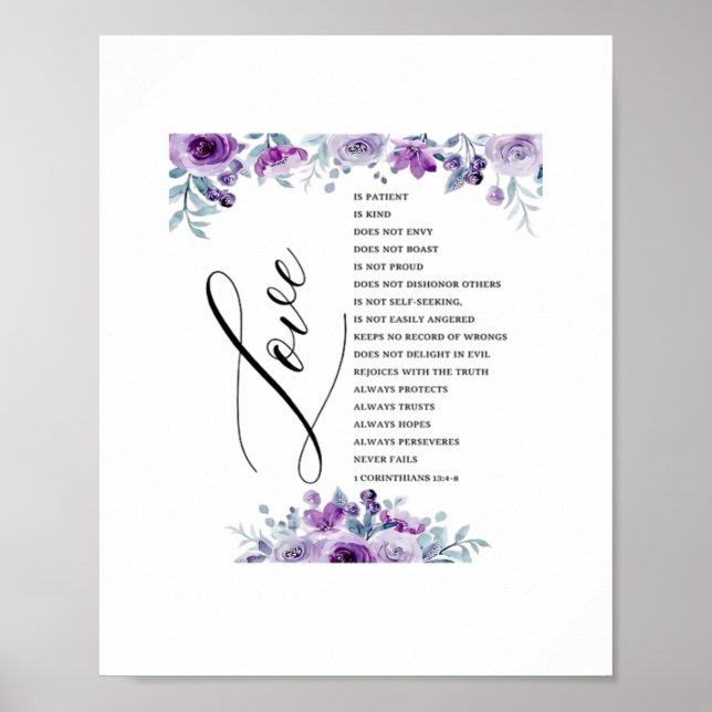 Poster O Amor é Paciente Gentil Não Inveja Versículo Bíbl (Frente)