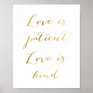 Poster O amor é paciente, o amor é gentil - dourado