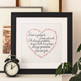 Poster O amor é paciente Palavra Coração sem moldura ou e
