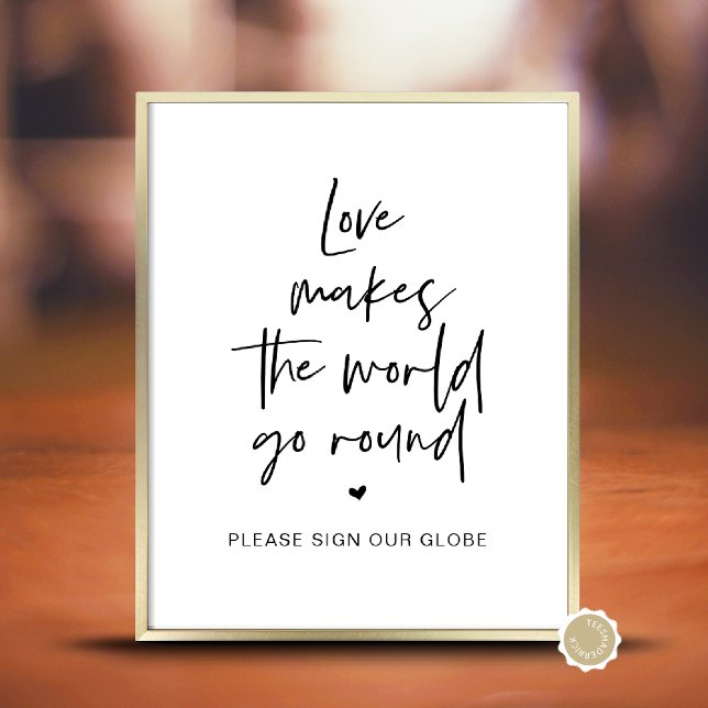 Poster O Amor Faz O Mundo Voltar (Wedding Guest Globe, Love Makes The World Go Round Table Sign, Guestbook, Minimalist Downloadable)