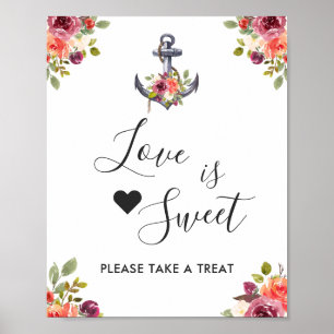 Poster O amor floral da âncora náutica é bar doce da