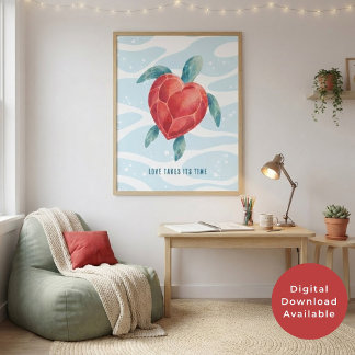 Poster O Amor Leva Seu Tempo Arte de Tartaruga Marinha do