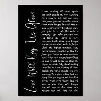 Poster O Amor Nos Manterá Vivos, Letras Negras, Música