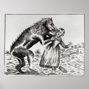 Pôster O animal de Gevaudan que ataca uma rapariga