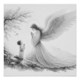 Pôster O anjo da guarda reza com a criança