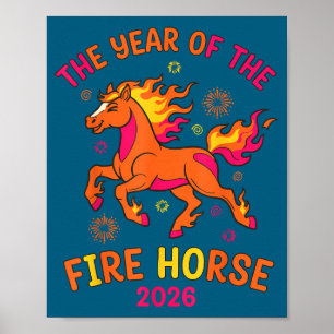 Poster O Ano Do Cavalo De Fogo 2026 Celebração Design