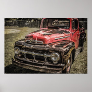 Poster O Antigo Caminhão Vermelho Antiquado