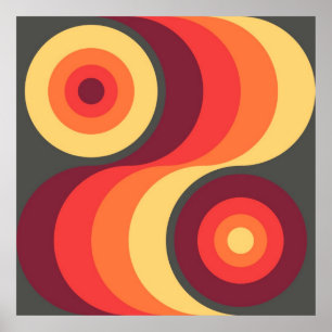 Pôster O arco-íris ondulado abstrato retro esquadra a