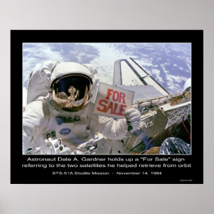 Poster O astronauta Dale A. Gardner segura o sinal "Para