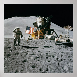 Pôster O astronauta e a bandeira americana Apollo Moon Mi