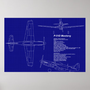 Poster O avião Blueprints o mustang P-51 de  