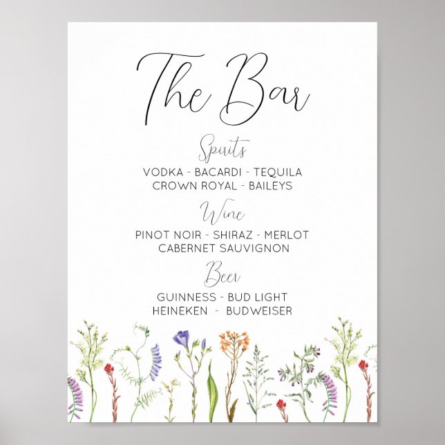 Poster O Bar Casamento de Flores Selvagens Floral Ditsy (Frente)