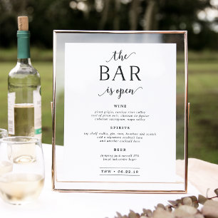 Pôster O Bar está aberto   Sinal de Bar de Casamento