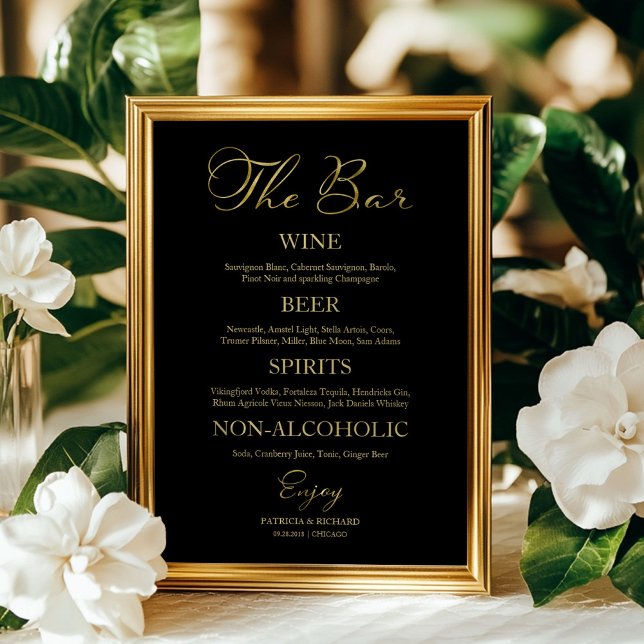 Poster O Bar Sinal de Menu de Bar de Casamento com Caligr (Criador carregado)
