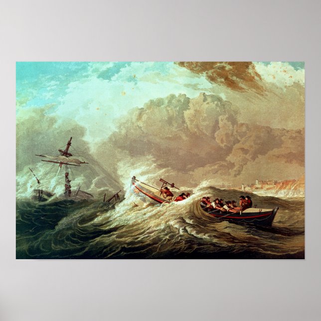 Pôster O barco salva-vidas ao largo de Tynemouth Bay (Frente)