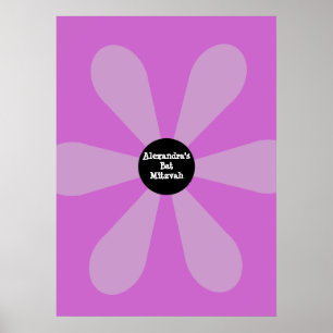 Poster O bastão Mitzvah assina dentro o rosa da flor do
