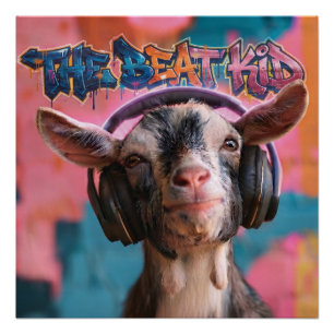 Pôster O Beat Kid - DJ Bode Gaiteiro com Fones de Ouvido